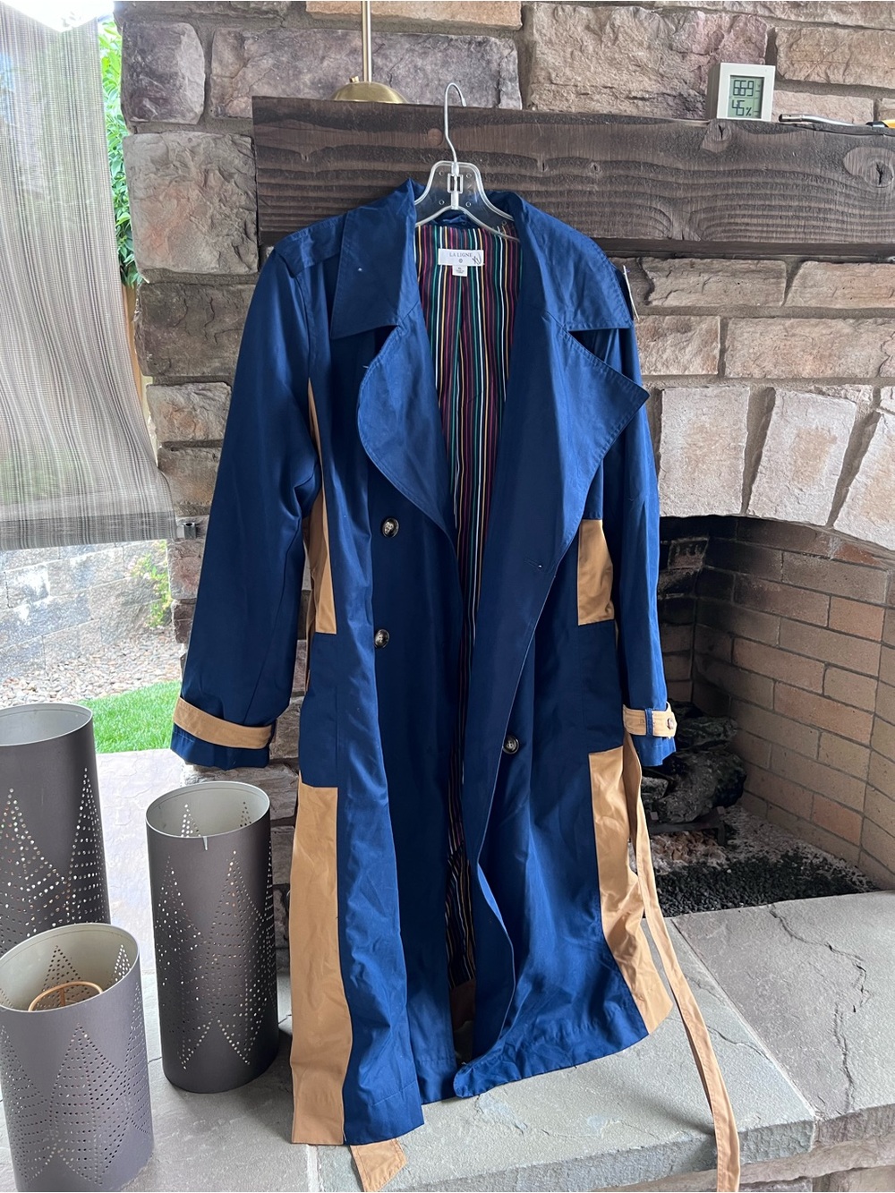 LA LIGNE X TARGET Side Stripe Navy and Tan Trench Coat - Classic Belted Coat XL - Picture 7 of 12